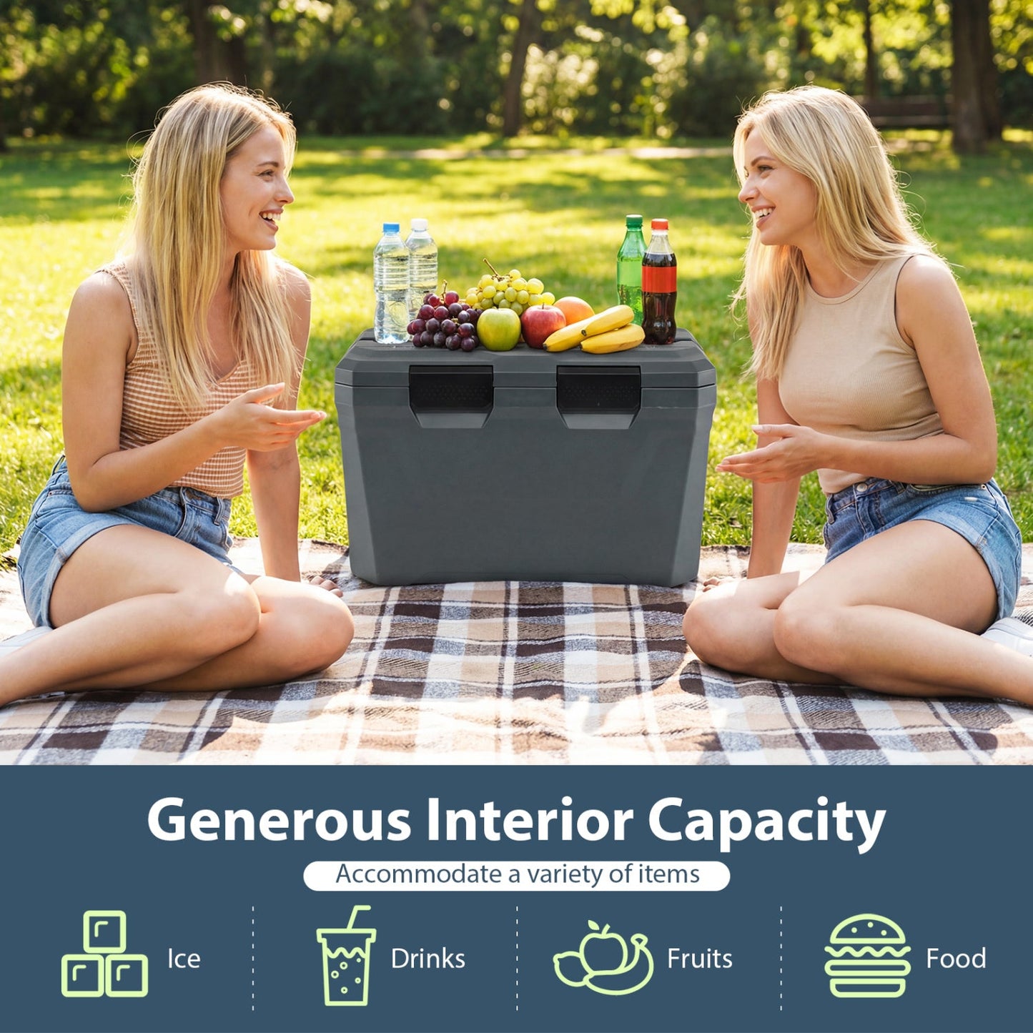 Large Insulated Hard Shell Cooler with Cup Holders, Bottle Opener & Drain Plug
