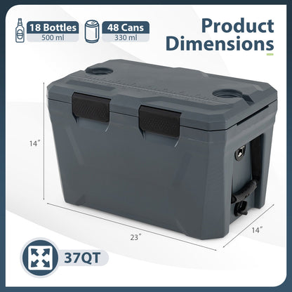 Large Insulated Hard Shell Cooler with Cup Holders, Bottle Opener & Drain Plug