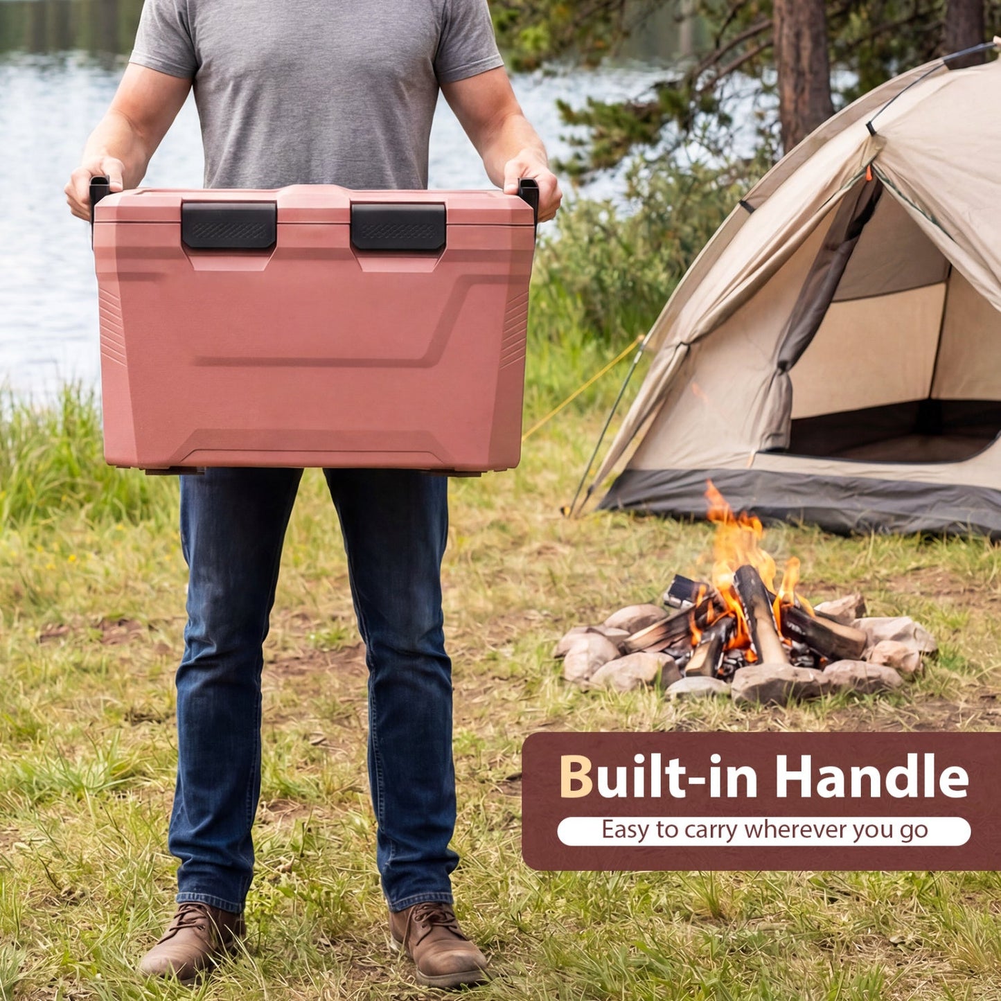 Large Insulated Hard Shell Cooler with Cup Holders, Bottle Opener & Drain Plug