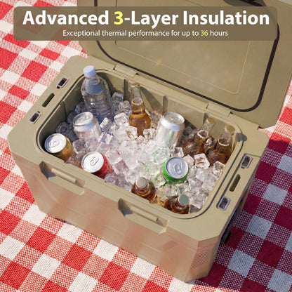 Large Insulated Hard Shell Cooler with Cup Holders, Bottle Opener & Drain Plug