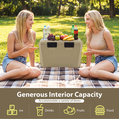 Large Insulated Hard Shell Cooler with Cup Holders, Bottle Opener & Drain Plug