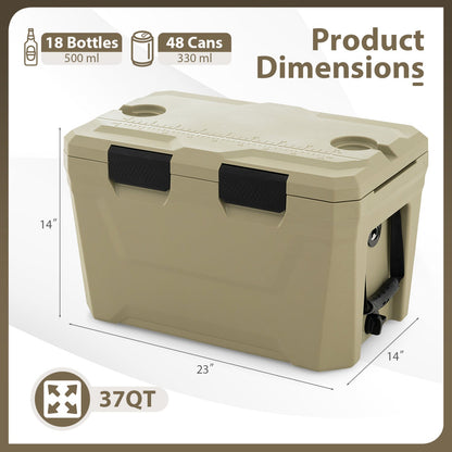 Large Insulated Hard Shell Cooler with Cup Holders, Bottle Opener & Drain Plug