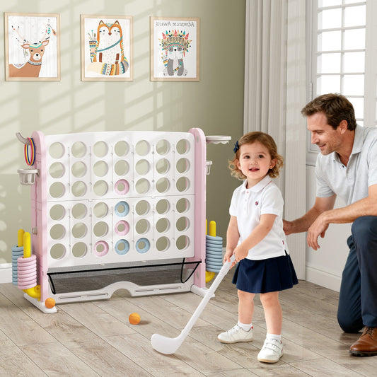 Jumbo 4-in-1 Game Set | Connect 4, Ring Toss, Basketball & Mini Golf - Niksstuff