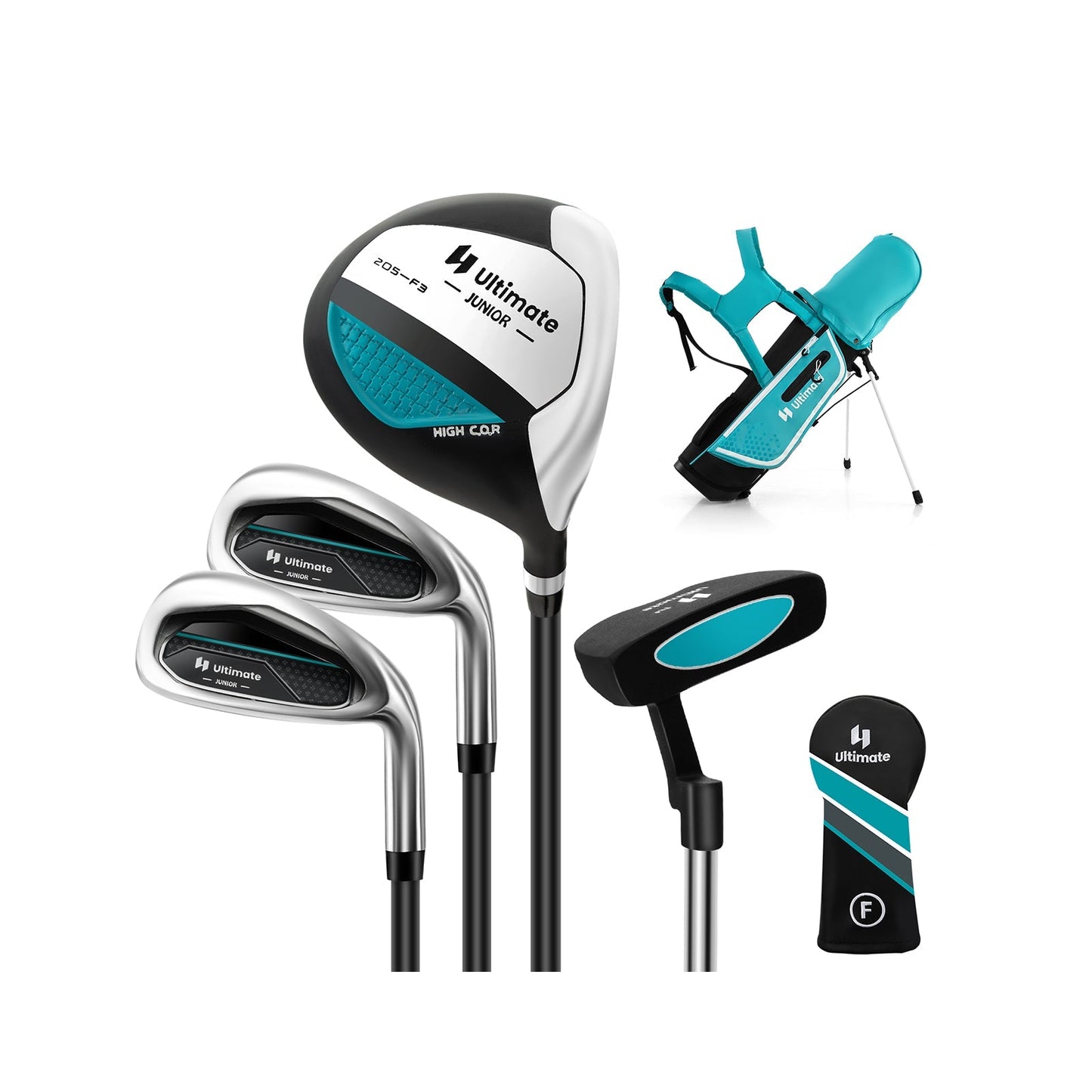 Junior Golf Club Set | Ages 5–7 | Right Hand | 3 Clubs + Stand Bag + Rain Hood | Green, Pink or Blue