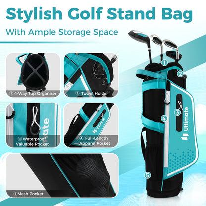 Junior Golf Club Set | Ages 5–7 | Right Hand | 3 Clubs + Stand Bag + Rain Hood | Green, Pink or Blue
