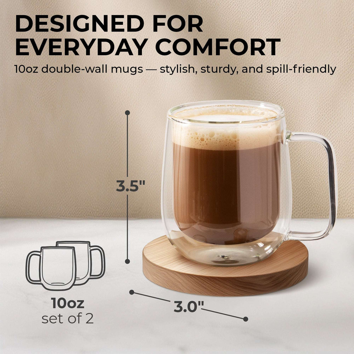 Kaffe 10oz Double-Walled Borosilicate Glass Mug Set - 2 Pack