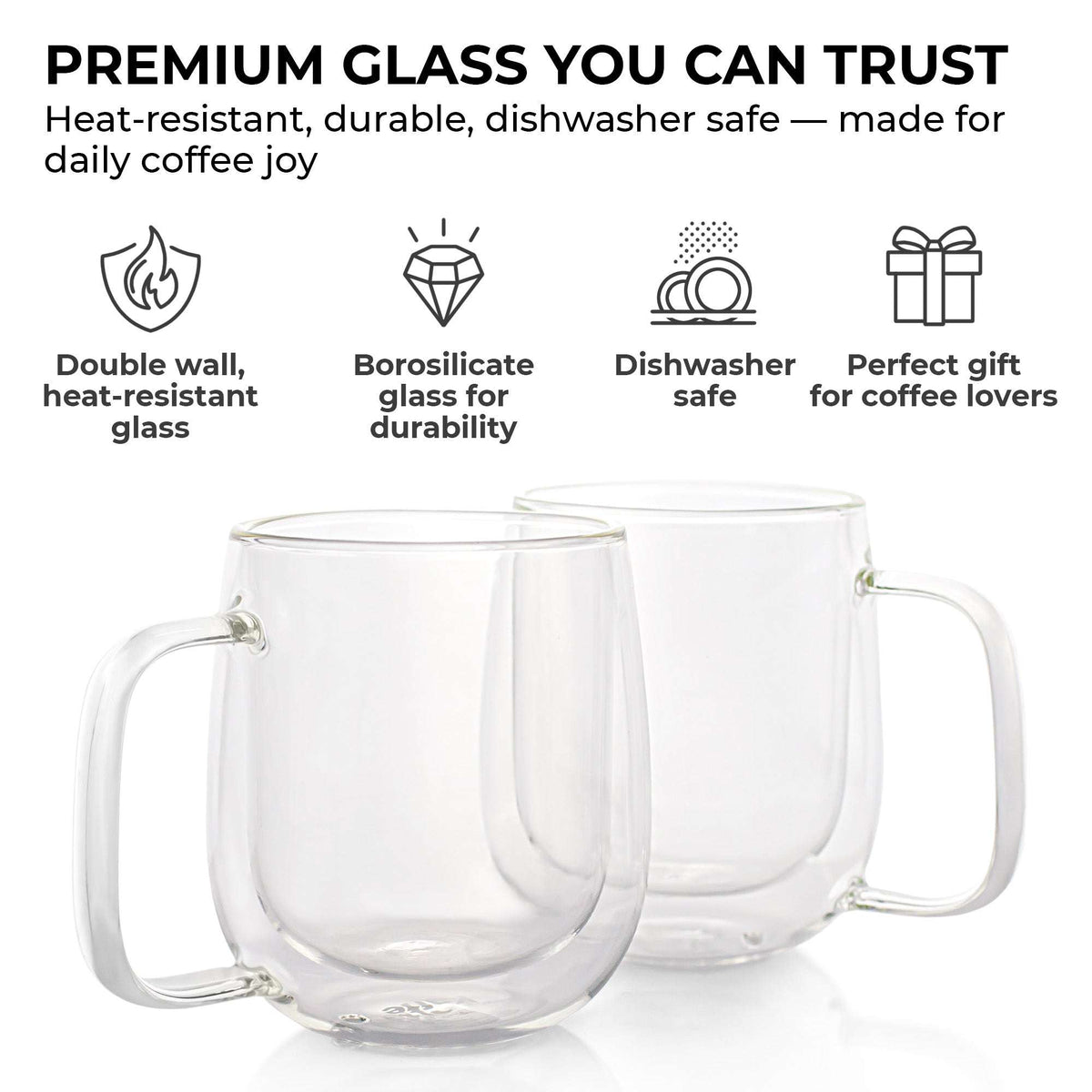 Kaffe 10oz Double-Walled Borosilicate Glass Mug Set - 2 Pack