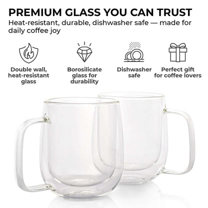 Kaffe 10oz Double-Walled Borosilicate Glass Mug Set - 2 Pack