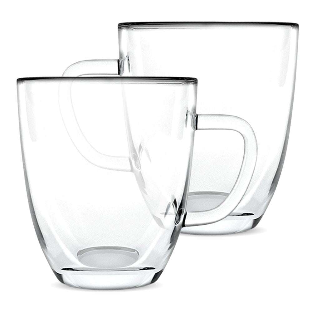 Clear double-walled borosilicate glass coffee mugs with handles, set of 2