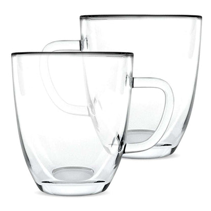 Clear double-walled borosilicate glass coffee mugs with handles, set of 2