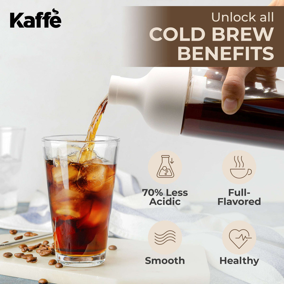 Kaffe Cold Brew Coffee Maker - 34oz Glass Pitcher KF9040