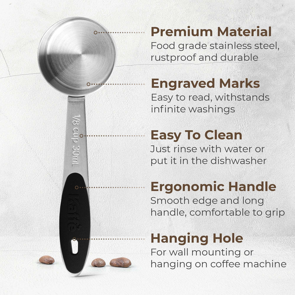 Kaffe Stainless Steel Coffee Measuring Spoon - 1/8 Cup (30ml)