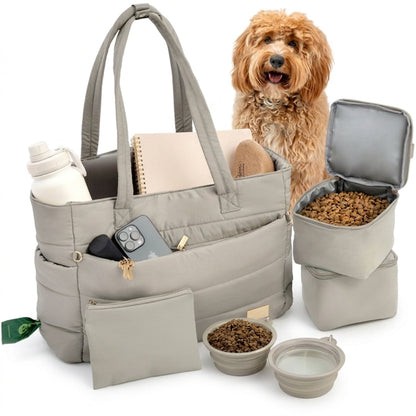 Rubyloo Puffer Dog Travel Bag | Quilted Nylon Tote | 9 Pockets | Bowls & Containers Included | 6 Colors