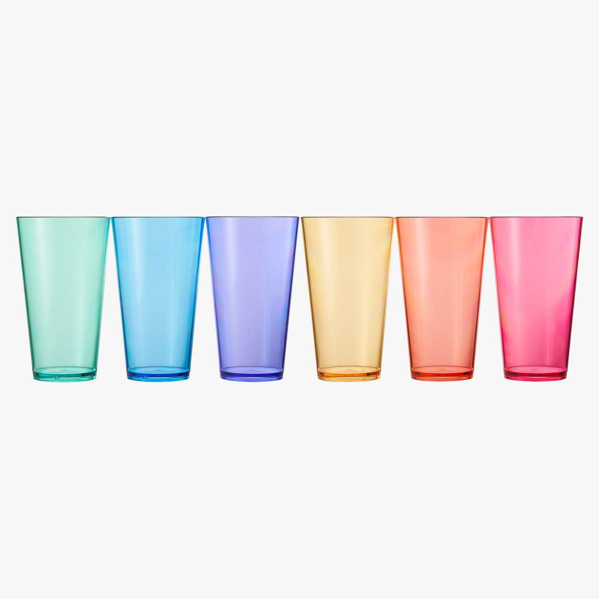Madrid acrylic highball glasses set of 6, lineup of tall colored tumblers