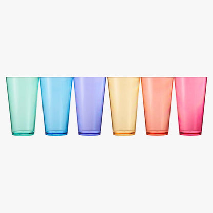 Madrid acrylic highball glasses set of 6, lineup of tall colored tumblers