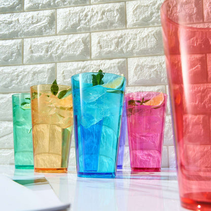 Madrid acrylic highball glasses set of 6 with ice and mint leaves, assorted colors