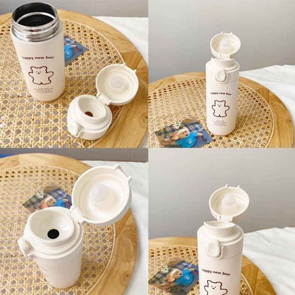 Kawaii Bear Travel Flask – Vacuum Insulated Tumbler with Flip-Top Lid