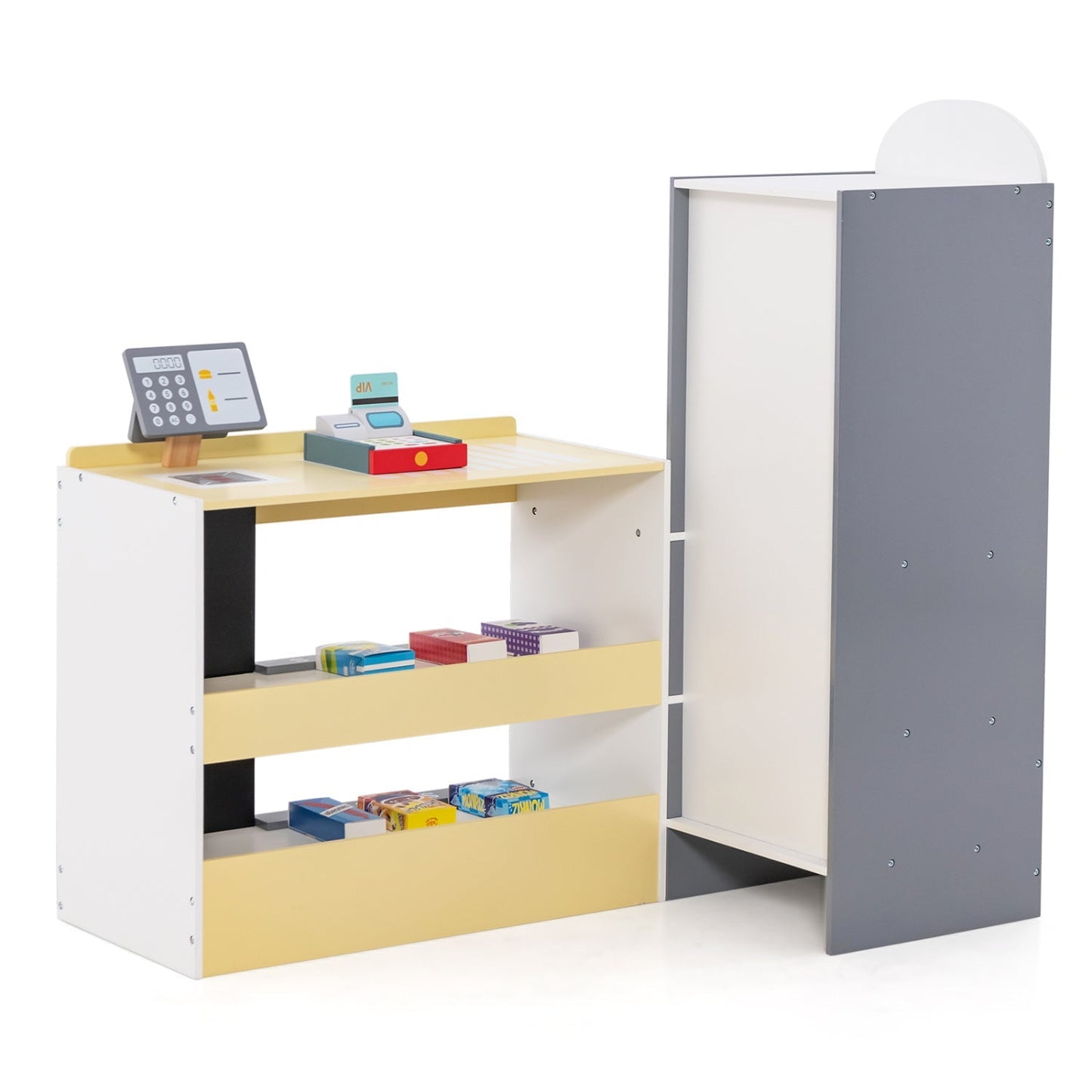 Kids Grocery Store Playset | POS Machine, Conveyor Belt & Chalkboard | ASTM & CPSIA Certified | Ages 3–8 | White or Gray