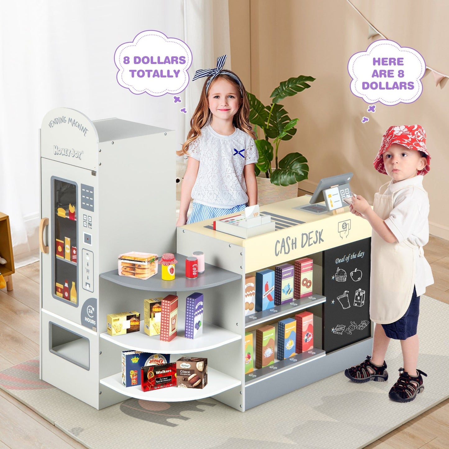 Kids Grocery Store Playset | POS Machine, Conveyor Belt & Chalkboard | ASTM & CPSIA Certified | Ages 3–8 | White or Gray