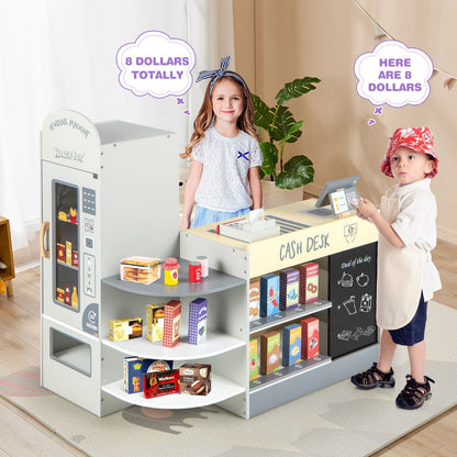 Kids Grocery Store Playset | POS Machine, Conveyor Belt & Chalkboard | ASTM & CPSIA Certified | Ages 3–8 | White or Gray