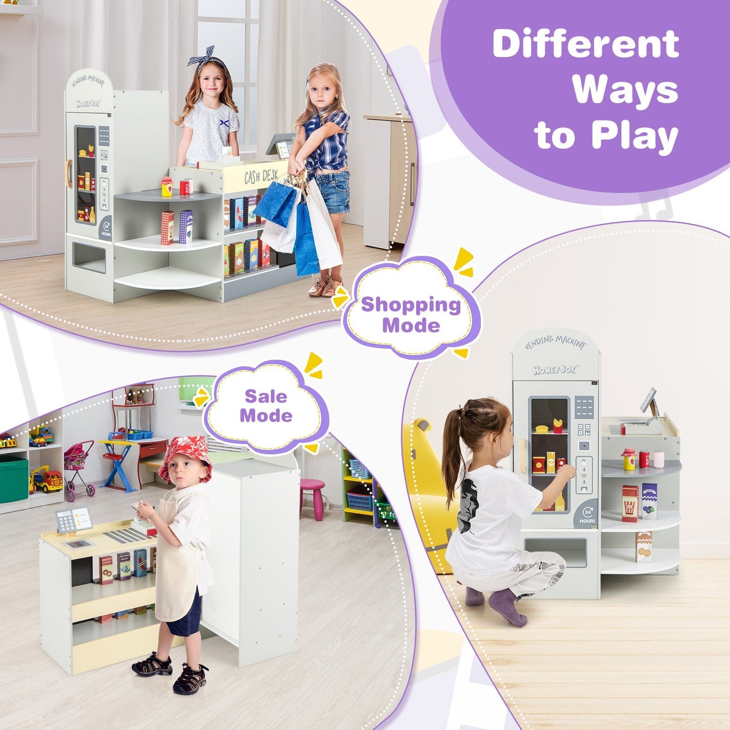 Kids Grocery Store Playset | POS Machine, Conveyor Belt & Chalkboard | ASTM & CPSIA Certified | Ages 3–8 | White or Gray