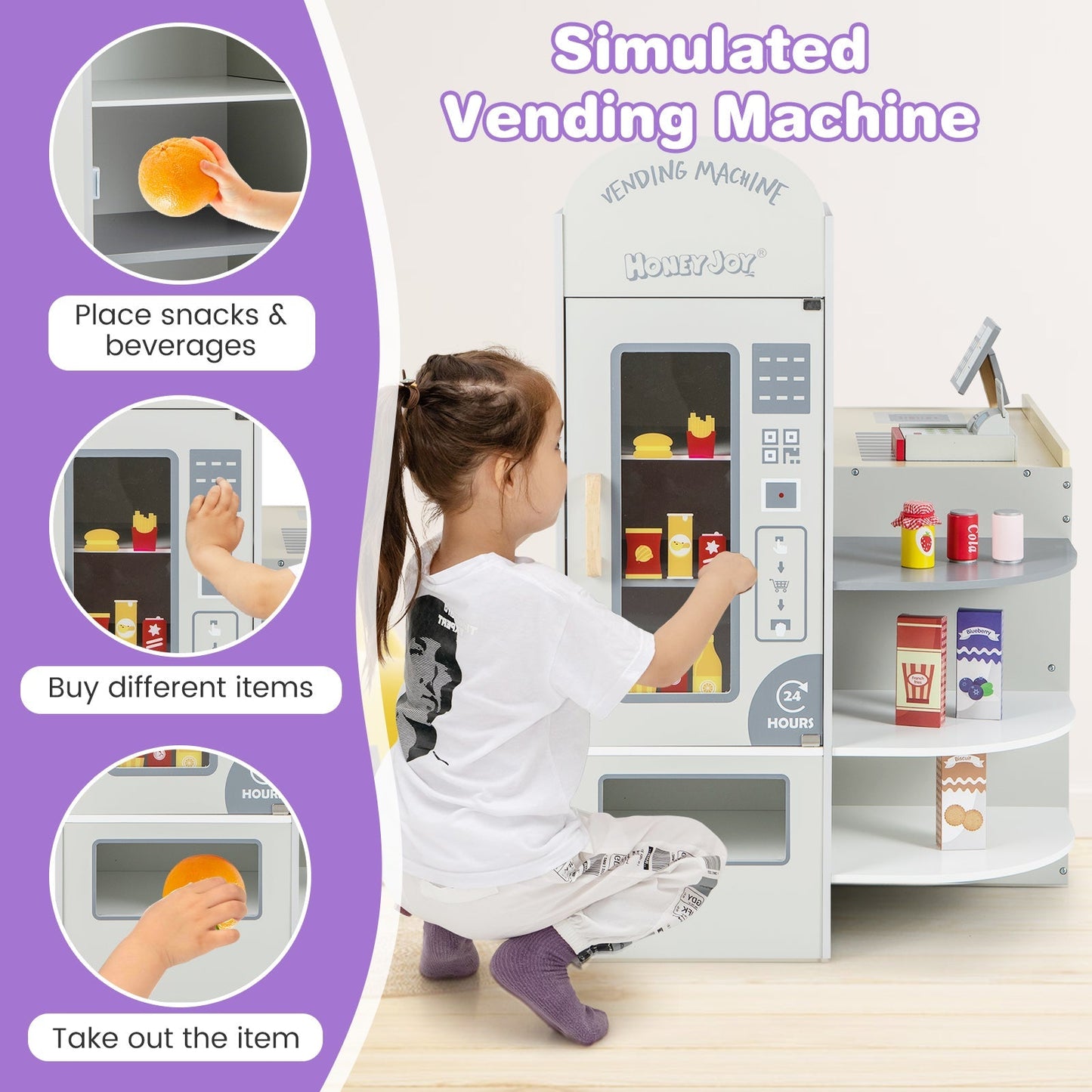 Kids Grocery Store Playset | POS Machine, Conveyor Belt & Chalkboard | ASTM & CPSIA Certified | Ages 3–8 | White or Gray