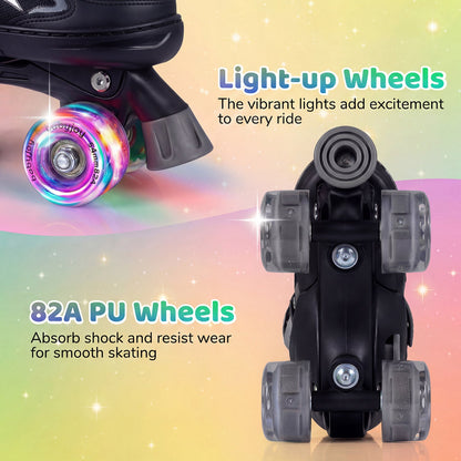Kids Adjustable Quad Roller Skates with Light-Up Wheels | Girls & Boys - Niksstuff
