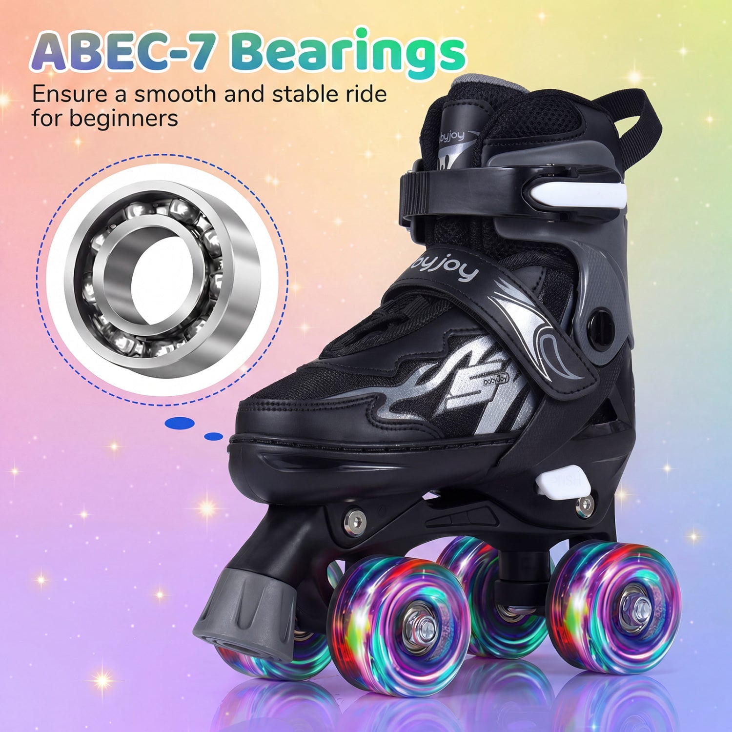 Kids Adjustable Quad Roller Skates with Light-Up Wheels | Girls & Boys - Niksstuff