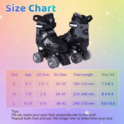 Kids Adjustable Quad Roller Skates with Light-Up Wheels | Girls & Boys - Niksstuff