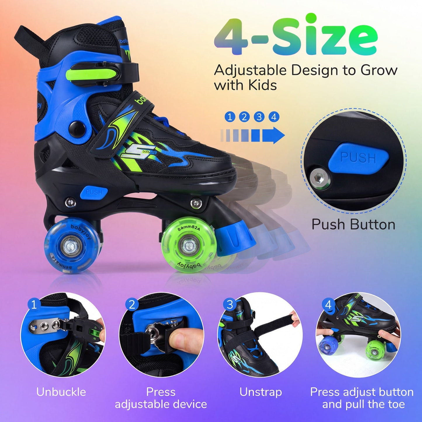 Kids Adjustable Quad Roller Skates with Light-Up Wheels | Girls & Boys - Niksstuff