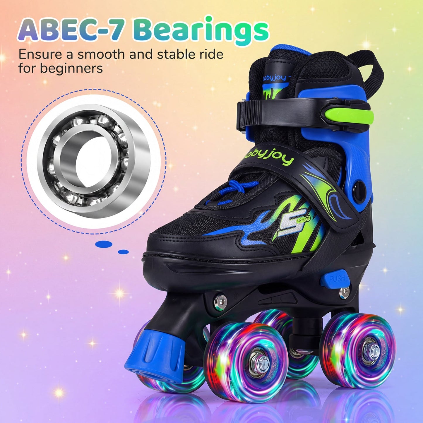 Kids Adjustable Quad Roller Skates with Light-Up Wheels | Girls & Boys - Niksstuff