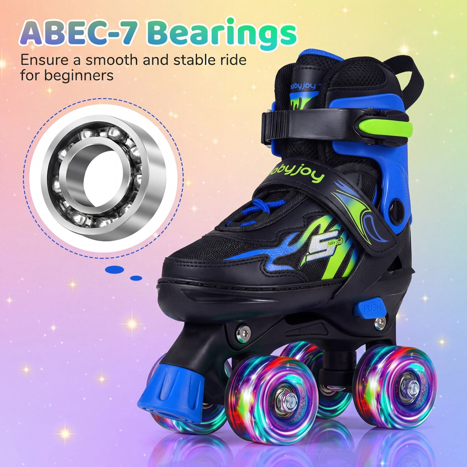 Kids Adjustable Quad Roller Skates with Light-Up Wheels | Girls & Boys - Niksstuff