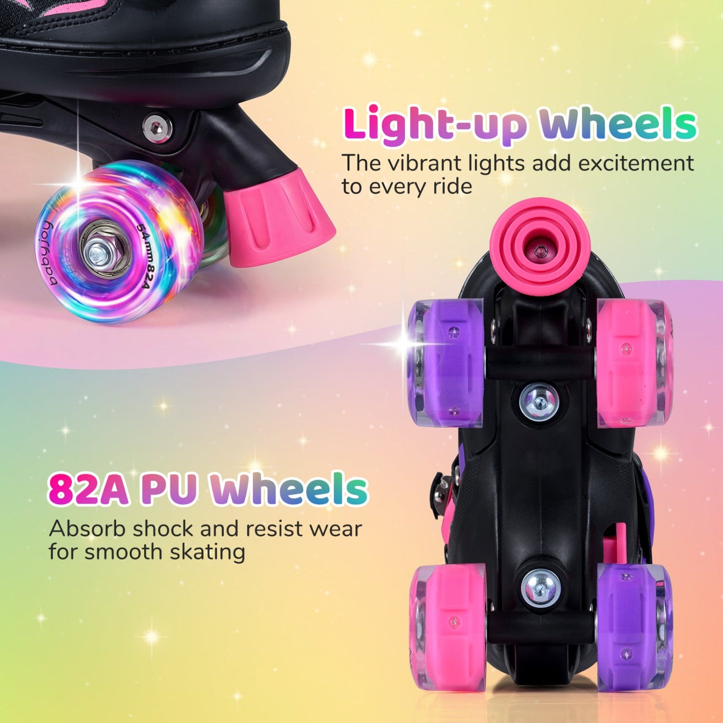 Kids Adjustable Quad Roller Skates with Light-Up Wheels | Girls & Boys - Niksstuff