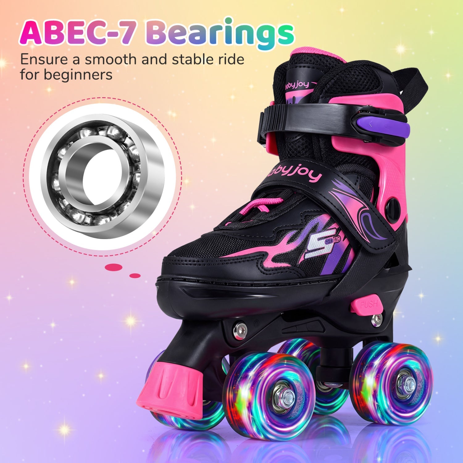 Kids Adjustable Quad Roller Skates with Light-Up Wheels | Girls & Boys - Niksstuff