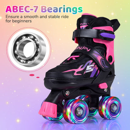 Kids Adjustable Quad Roller Skates with Light-Up Wheels | Girls & Boys - Niksstuff