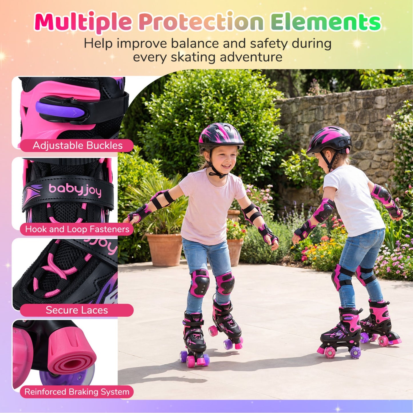 Kids Adjustable Quad Roller Skates with Light-Up Wheels | Girls & Boys - Niksstuff