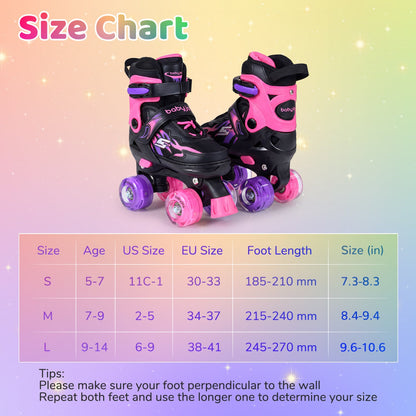 Kids Adjustable Quad Roller Skates with Light-Up Wheels | Girls & Boys - Niksstuff
