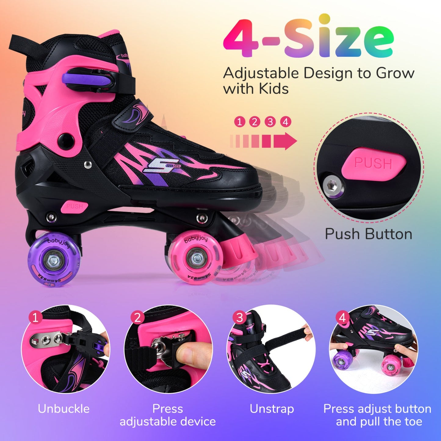 Kids Adjustable Quad Roller Skates with Light-Up Wheels | Boys & Girls - Niksstuff