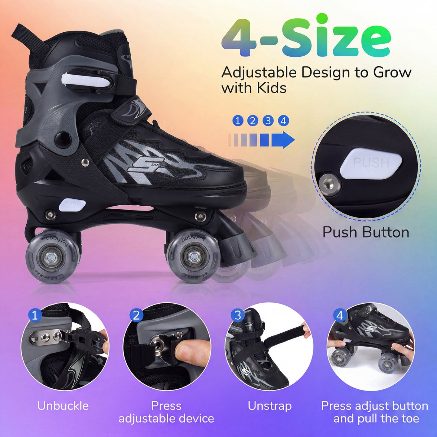 Kids Adjustable Quad Roller Skates with Light-Up Wheels | Boys & Girls - Niksstuff