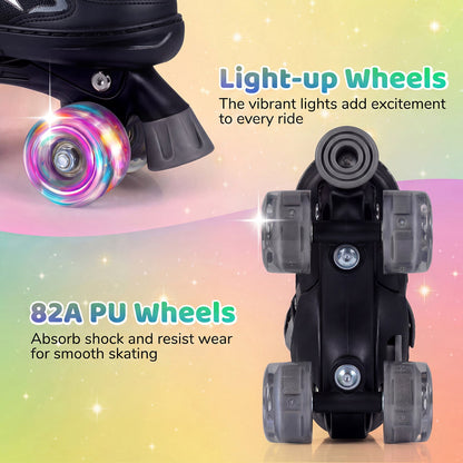Kids Adjustable Quad Roller Skates with Light-Up Wheels | Boys & Girls - Niksstuff