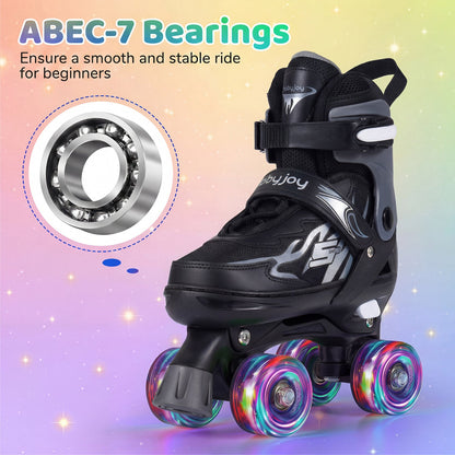Kids Adjustable Quad Roller Skates with Light-Up Wheels | Boys & Girls - Niksstuff
