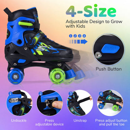 Kids Adjustable Quad Roller Skates with Light-Up Wheels | Boys & Girls - Niksstuff