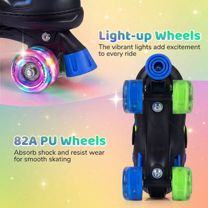 Kids Adjustable Quad Roller Skates with Light-Up Wheels | Boys & Girls - Niksstuff