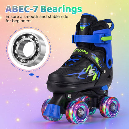 Kids Adjustable Quad Roller Skates with Light-Up Wheels | Boys & Girls - Niksstuff