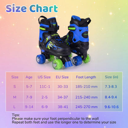 Kids Adjustable Quad Roller Skates with Light-Up Wheels | Boys & Girls - Niksstuff
