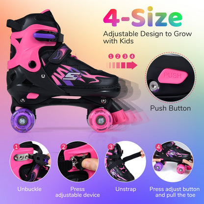 Kids & Teen Adjustable Quad Roller Skates with Light-Up Wheels - Niksstuff