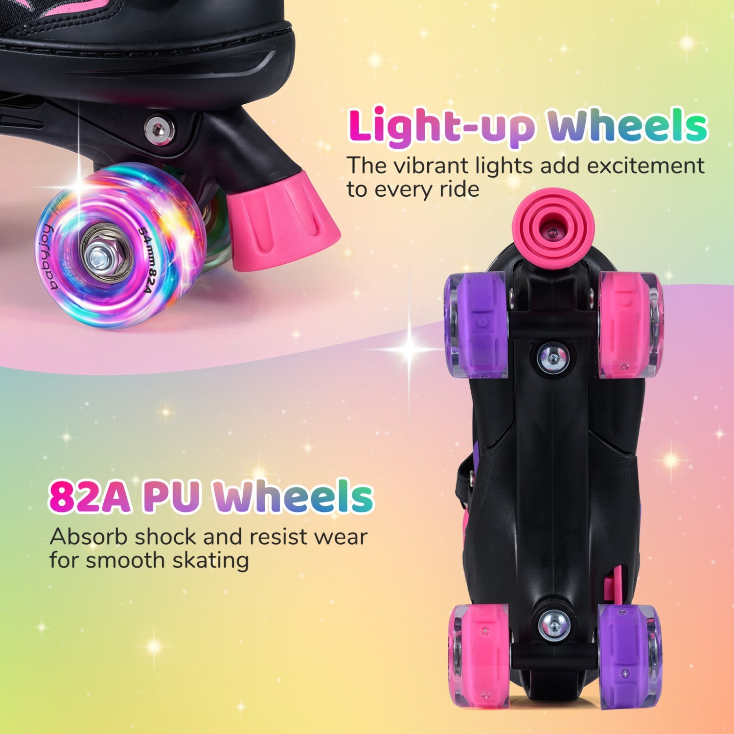 Kids & Teen Adjustable Quad Roller Skates with Light-Up Wheels - Niksstuff