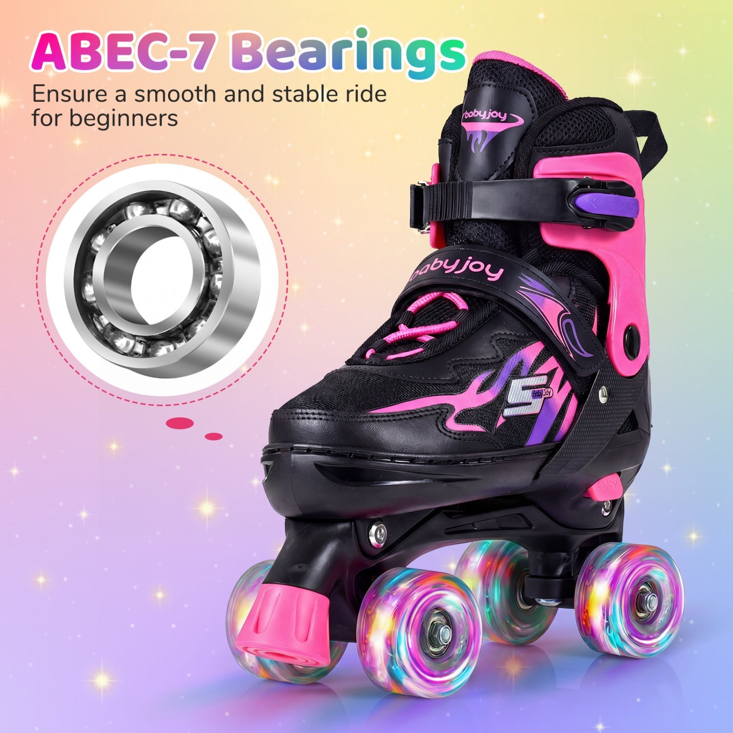 Kids & Teen Adjustable Quad Roller Skates with Light-Up Wheels - Niksstuff