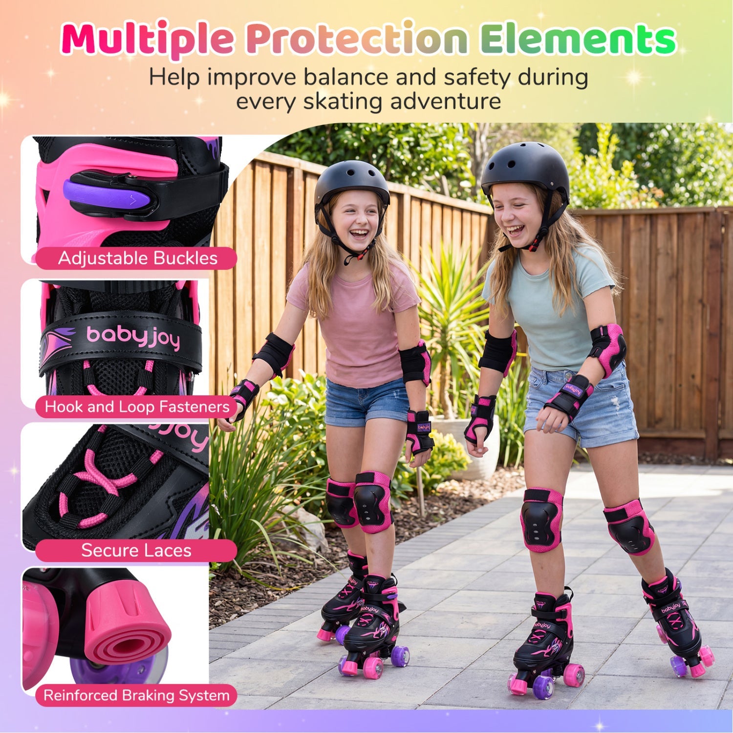 Kids & Teen Adjustable Quad Roller Skates with Light-Up Wheels - Niksstuff