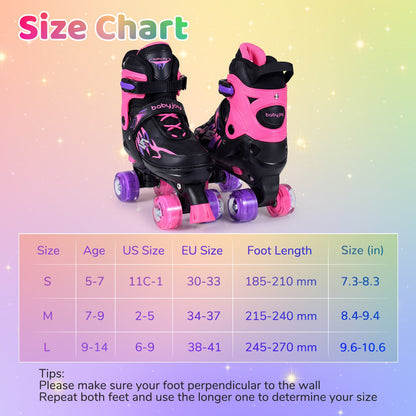 Kids & Teen Adjustable Quad Roller Skates with Light-Up Wheels - Niksstuff